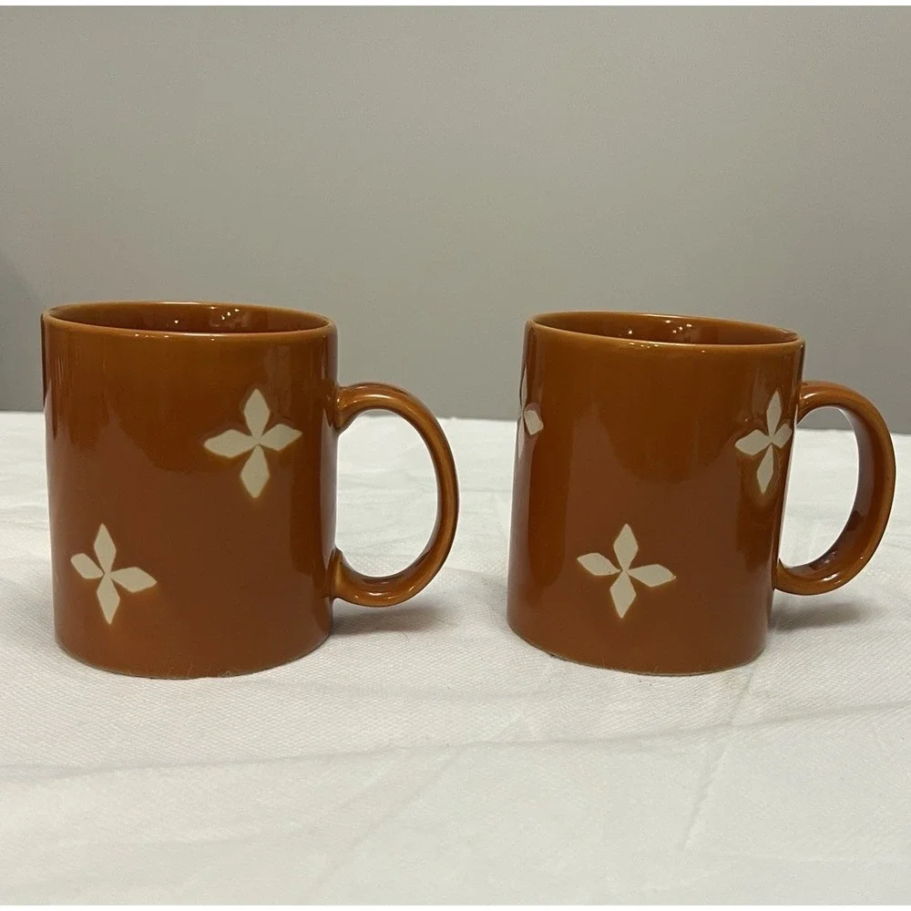 Vtg Pottery Barn Dune Persimmon Cup Mug  Saucer Coffee Tea MCM Boho Replacement